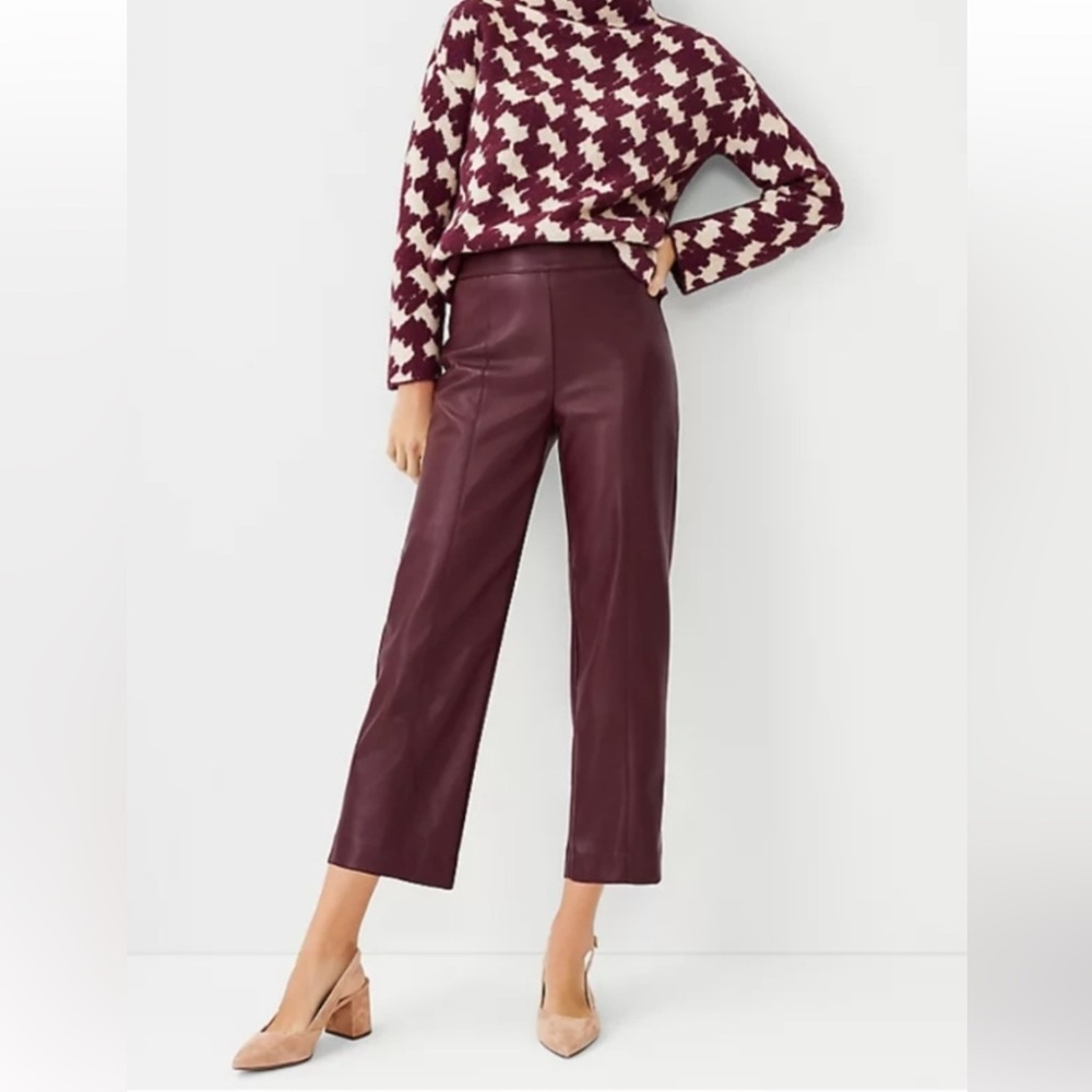 Ann Taylor Faux Leather Easy Straight Crop Pant, 4p